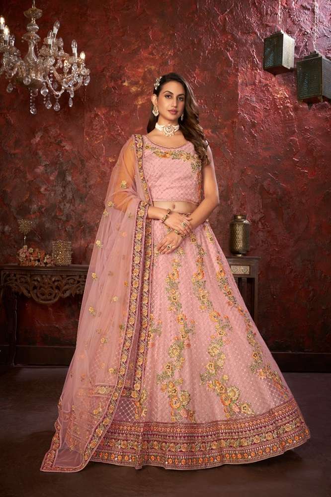 SAKSHI VOL-04 BY ASLIWHOLESALE 9301 TO 9304 SERIES FANCY NET EMBROIDERY LEHENGAS