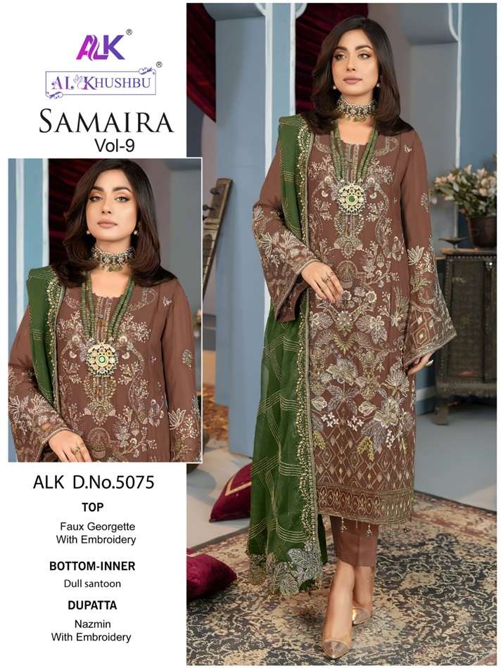 SAMAIRA VOL-9 BY AL KHUSHBU 5075 TO 5077 SERIES GEORGETTE WORK PAKISTANI DRESSES