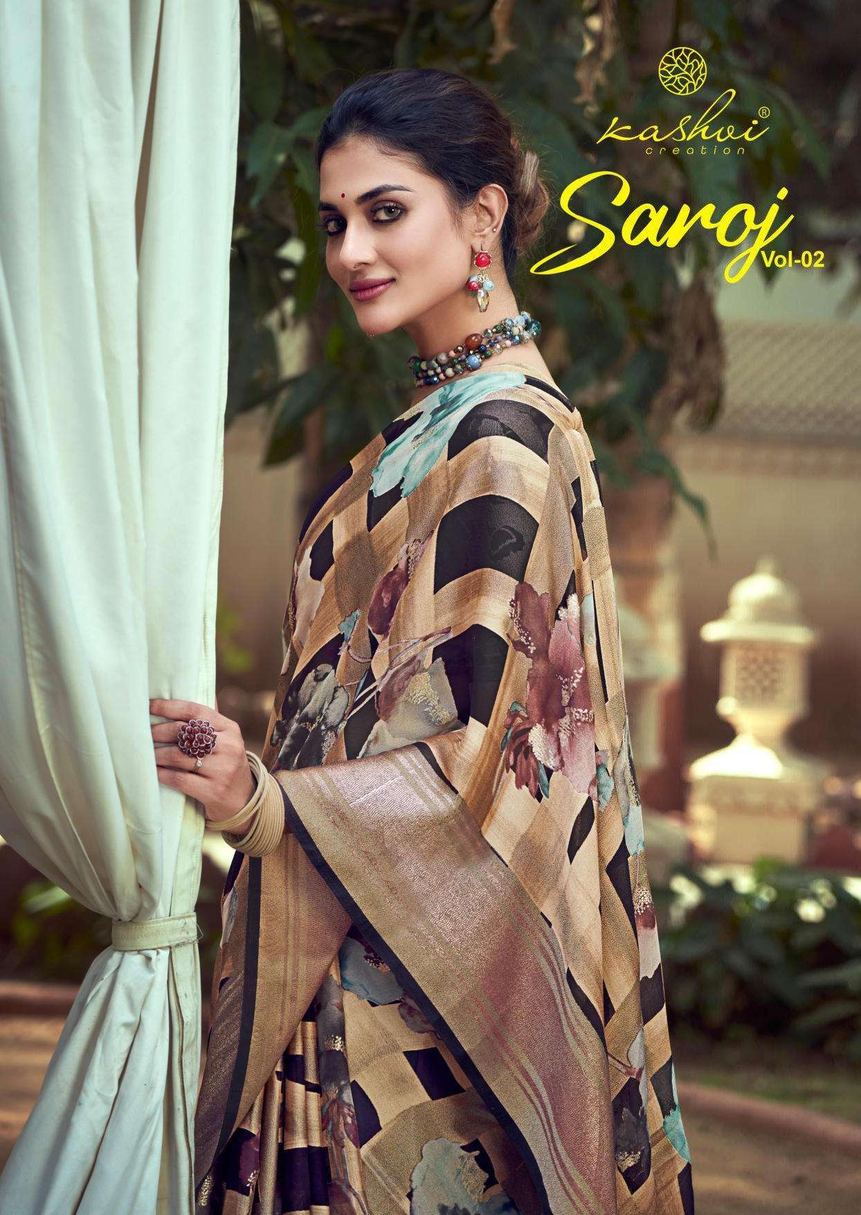 SAROJ VOL-02 BY KASHVI CREATION 1001 TO 1008 SERIES MOSS BRASSO PRINT SAREES