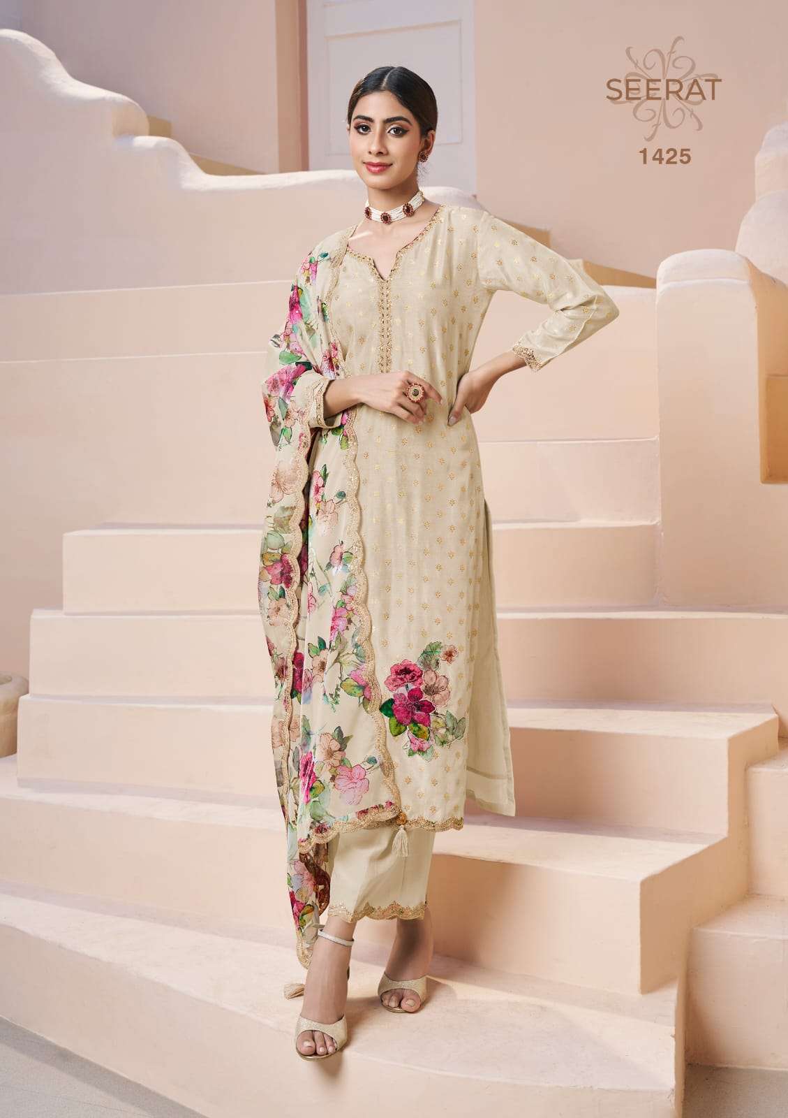 SEERAT VOL-02 BY VINAY FASHION 1425 TO 1429 SERIES JACQUARD EMBROIDERY DRESSES