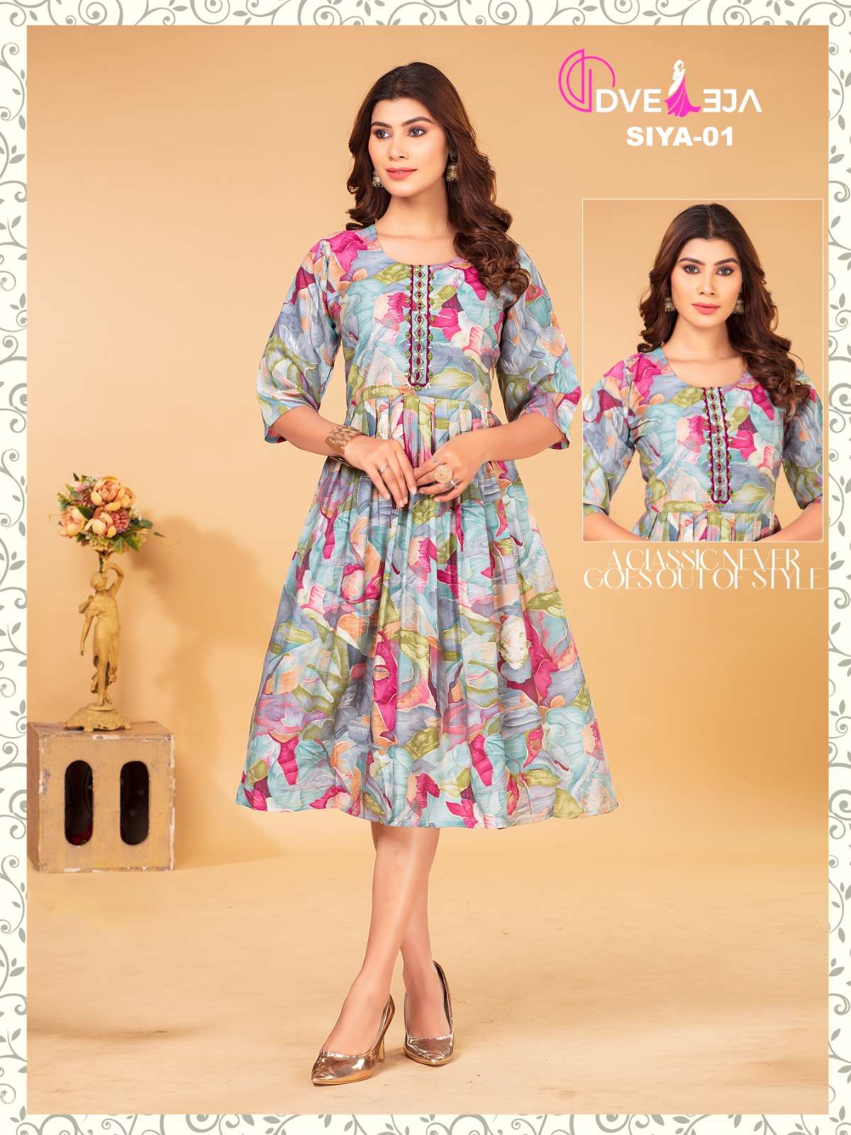 SIYA BY DVEEJA 01 TO 22 SERIES FANCY MODAL CHANDERI PRINTS KURTIS