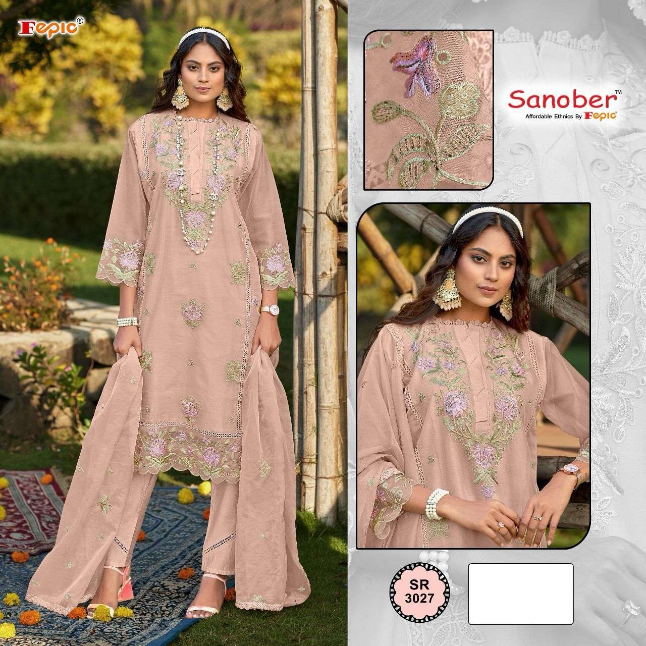 SR-3027 COLOURS BY FEPIC DESIGNER ORGANZA EMBROIDERED PAKISTANI DRESSES