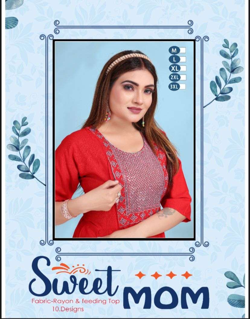 SWEET MOM BY ASLIWHOLESALE DESIGNER FACNY PLAIN RAYON PRINT KURTIS