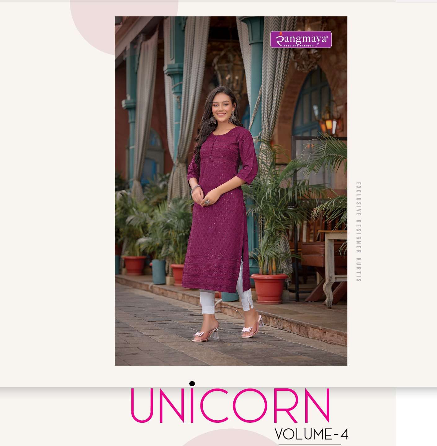 UNICORN VOL-4 BY RANGMAYA 401 TO 408 SERIES DESIGNER FANCY WORK KURTIS