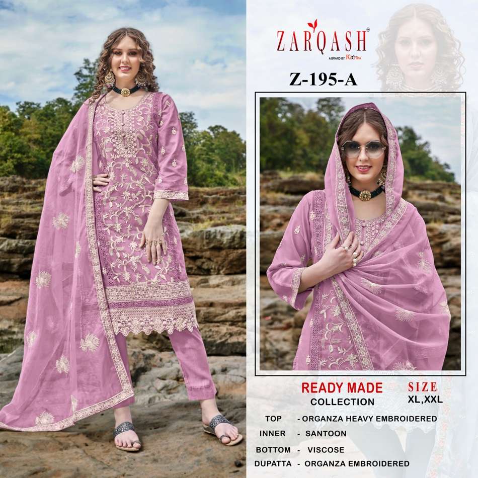 Z-195 COLOURS BY ZARQASH DESIGNER ORGANZA EMBROIDERED STITCHED DRESSES