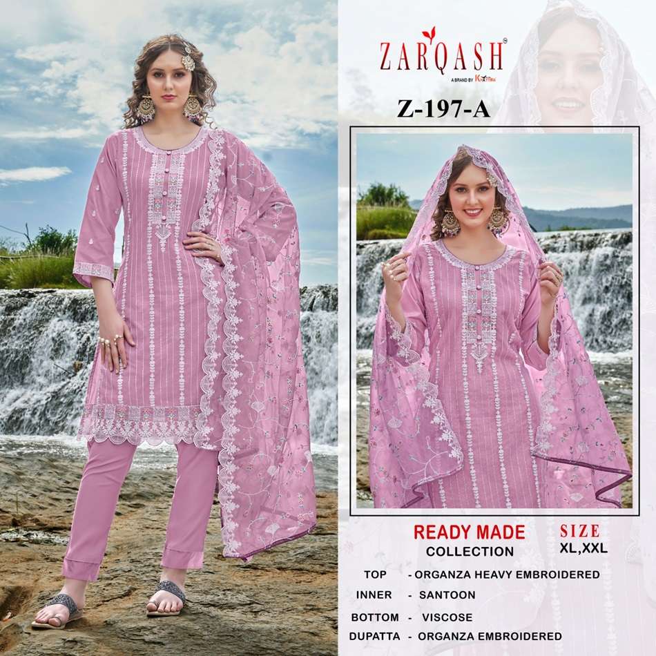 Z-197 COLOURS BY ZARQASH DESIGNER ORGANZA EMBROIDERED STITCHED DRESSES