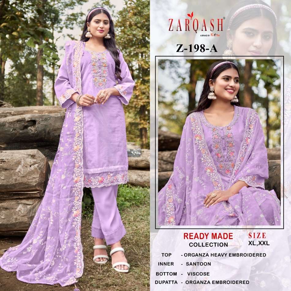 Z-198 COLOURS BY ZARQASH DESIGNER ORGANZA EMBROIDERED STITCHED DRESSES