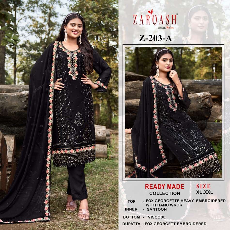 Z-203 COLOURS BY ZARQASH DESIGNER FAUX GEORGETTE EMBROIDERY DRESSES