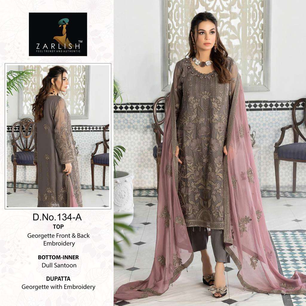 ZARLISH-134 COLOURS BY ZARLISH HEAVY FAUX GEORGETTE EMBROIDERY DRESSES