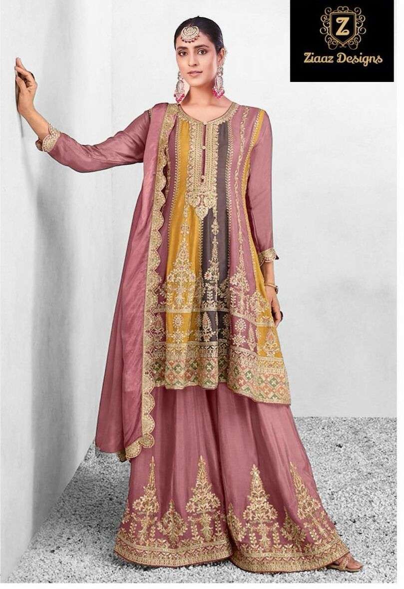 ZIAAZ 438 COLOURS BY ZIAAZ DESIGNS HEAVY CHINON EMBROIDERED DRESSES