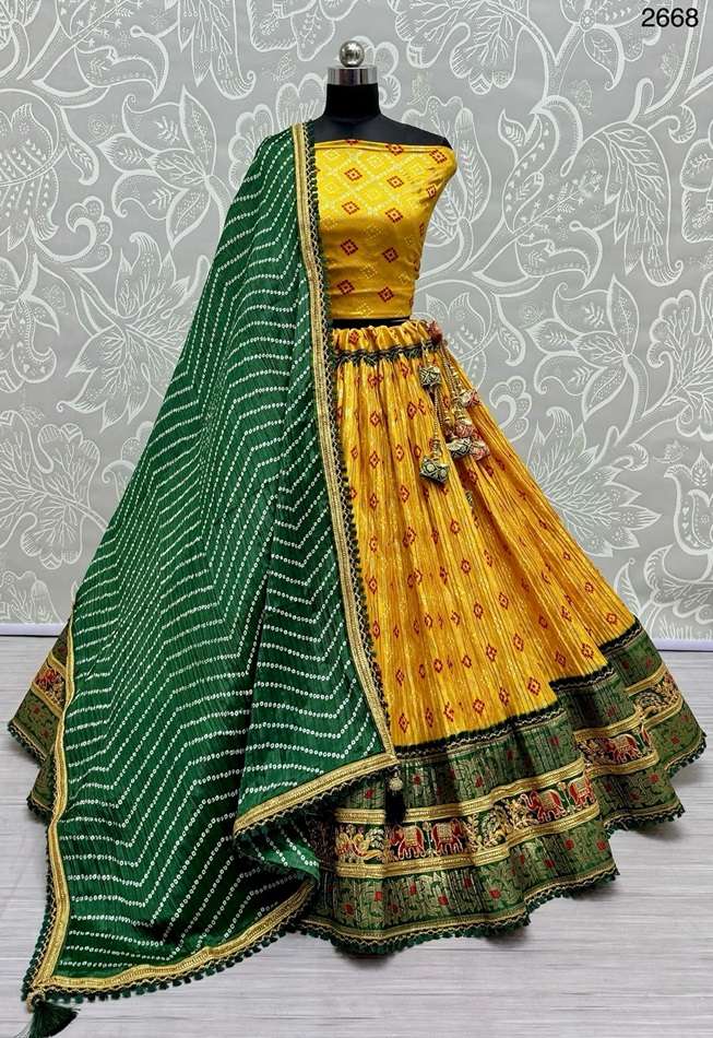 A-2668 COLOURS BY ASLIWHOLESALE HEAVY DESIGNER COTTON EMBROIDERY HALDI LEHENGAS