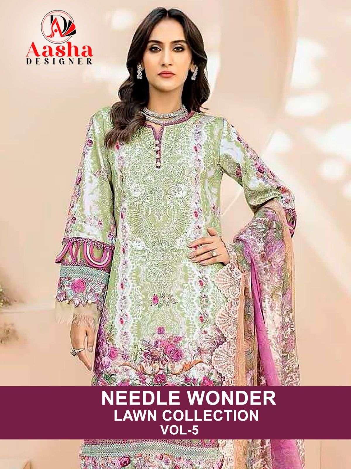 AASHA NEEDLE WONDER VOL-5 BY ASLIWHOLESALE HEAVY COTTON EMBROIDERY DRESSES