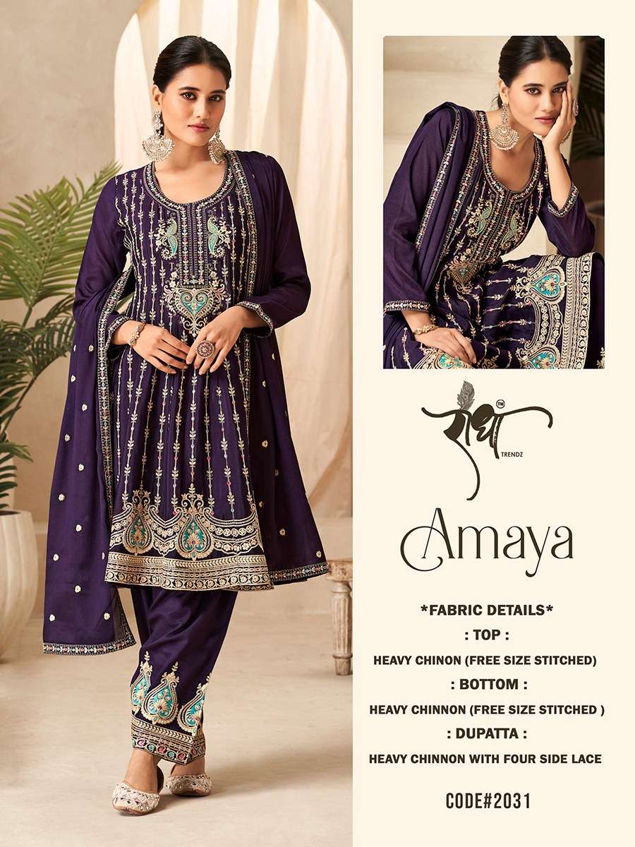 AMAYA BY RADHA TRENDZ 2031 TO 2034 SERIES CHINON EMBROIDERY DRESSES