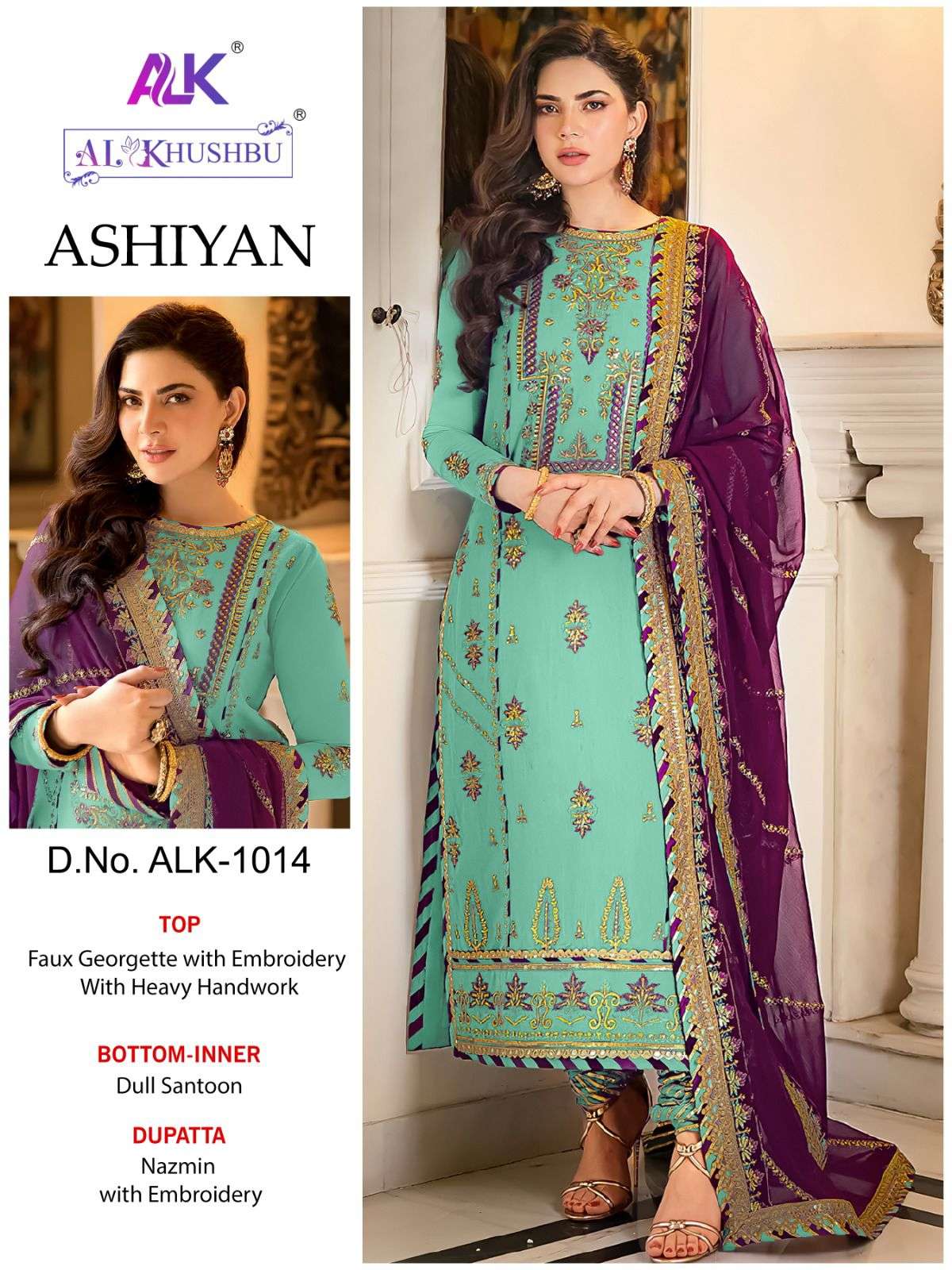 ASHIYAN  BY AL KHUSHBU 1014 TO 1017 DESIGNER GEORGETTE EMBROIDERY PAKISTANI DRESSES