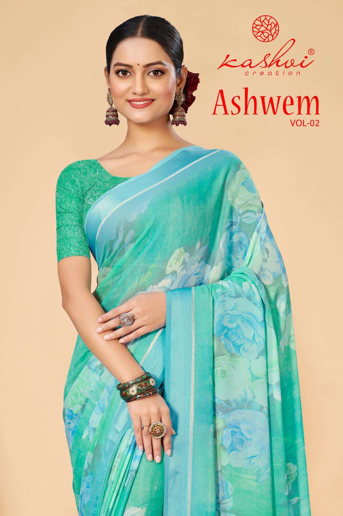 ASHWEM VOL-02 BY KASHVI CREATION 1001 TO 1008 SERIES MOSS SATIN PRINT SAREES