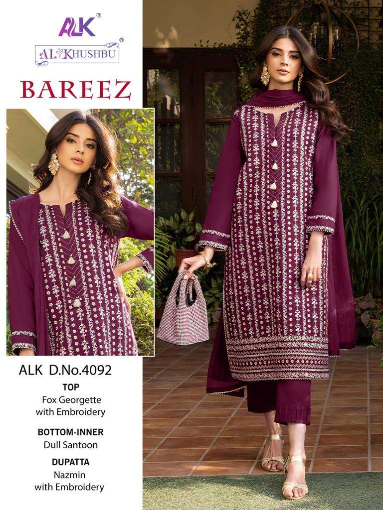 BAREEZ VOL-1 BY AL KHUSHBU DESIGNER GEORGETTE EMBROIDERY PAKISTANI DRESSES