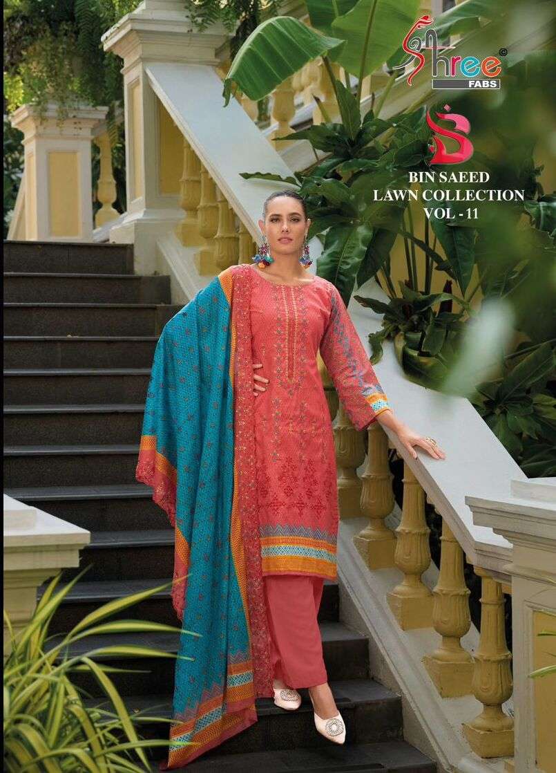 BIN SAEED LAWN COLLECTION VOL-11 BY SHREE FABS 11001 TO 11006 SERIES LAWN PAKISTANI DRESSES