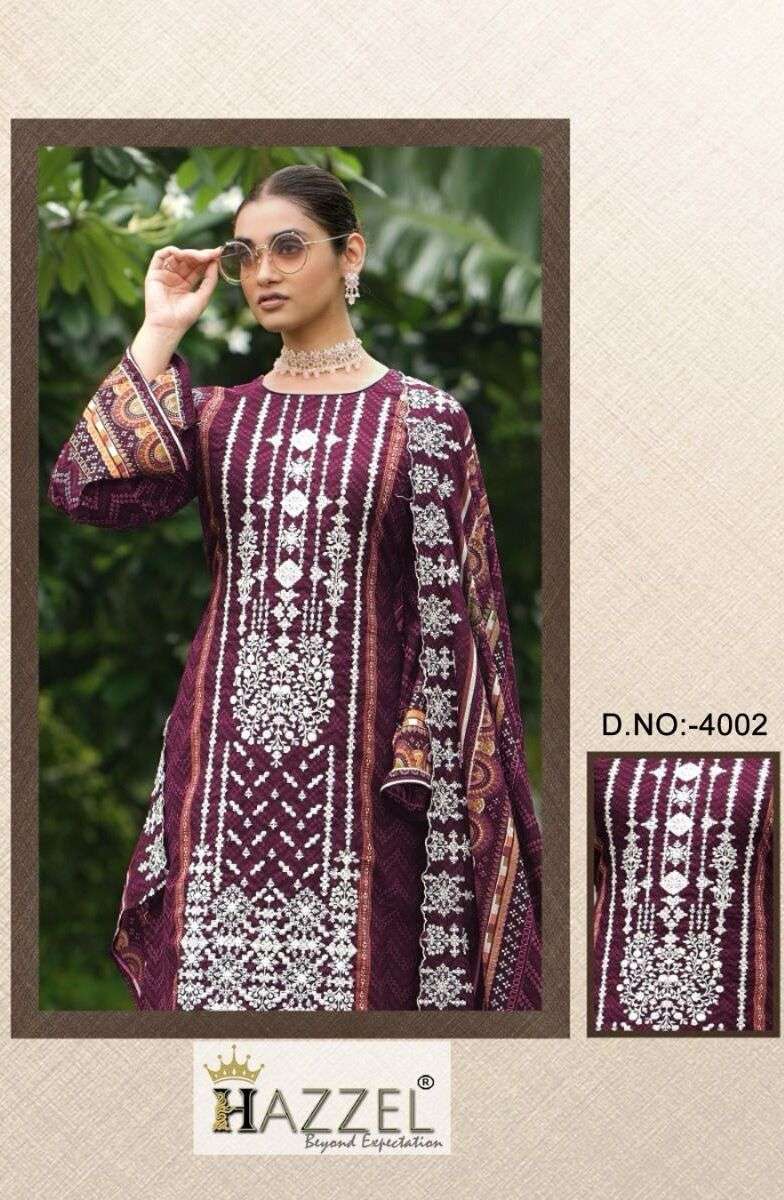 BIN SAEED VOL-04 BY HAZZEL HEAVY LAWN COTTON PRINT WORK PAKISTANI DRESSES