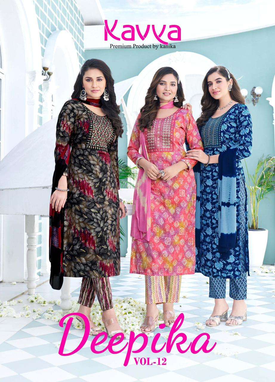 DEEPIKA VOL-12 BY KAVYA 12001 TO 12010 SERIES DESIGNER CAPSULE PRINT DRESSES