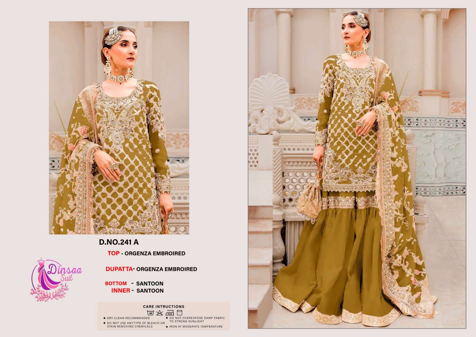 DS-241 COLOURS BY DINSAA SUIT DESIGNER ORGANZA HEAVY EMBROIDERY DRESSES