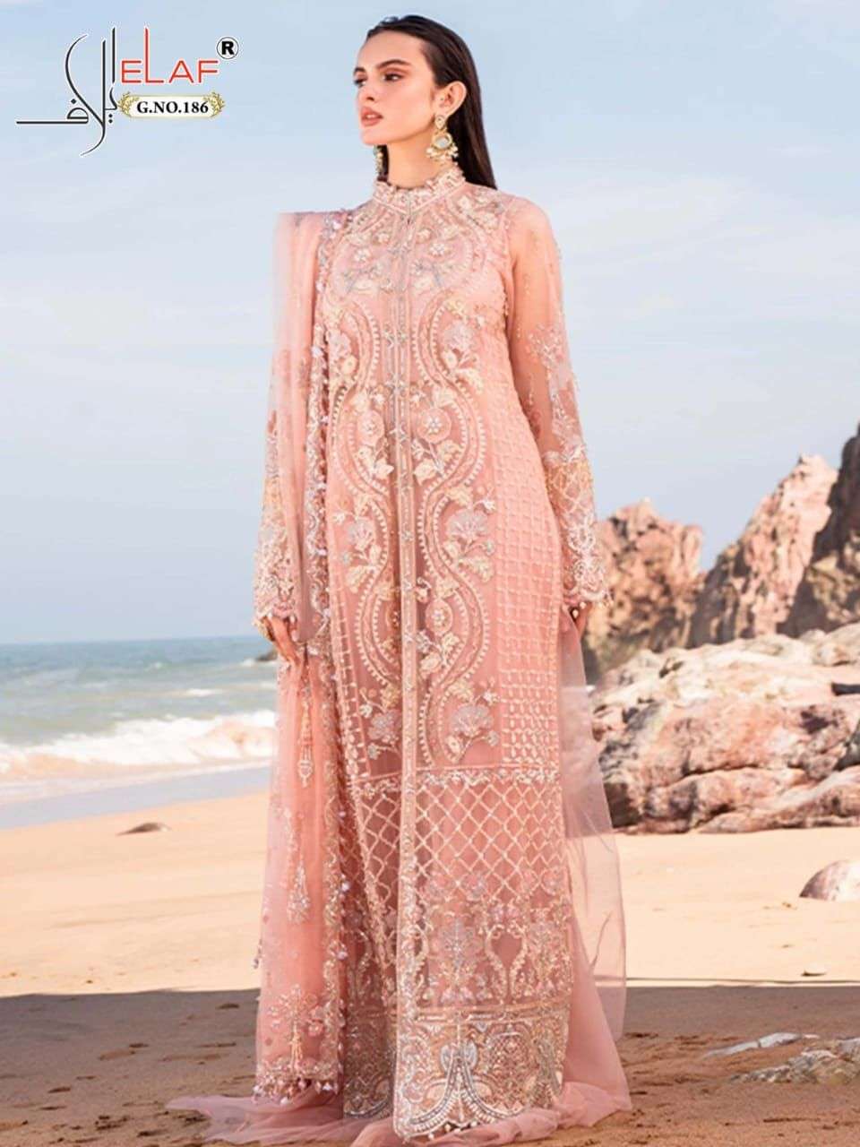 G-186 HIT DESIGN BY ELAF DESIGNER ORGANZA EMBROIDERED WORK PAKISTANI DRESS