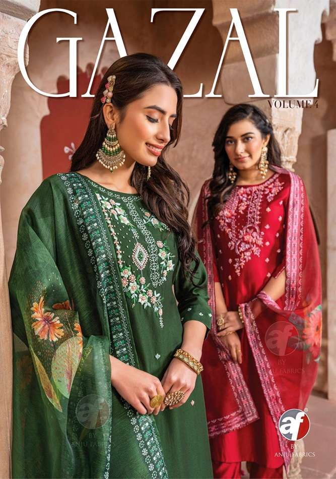 GAZAL VOL-4 BY ANJU FABRICS 3481 TO 3486 SERIES VISCOSE BY NYLON DRESSES