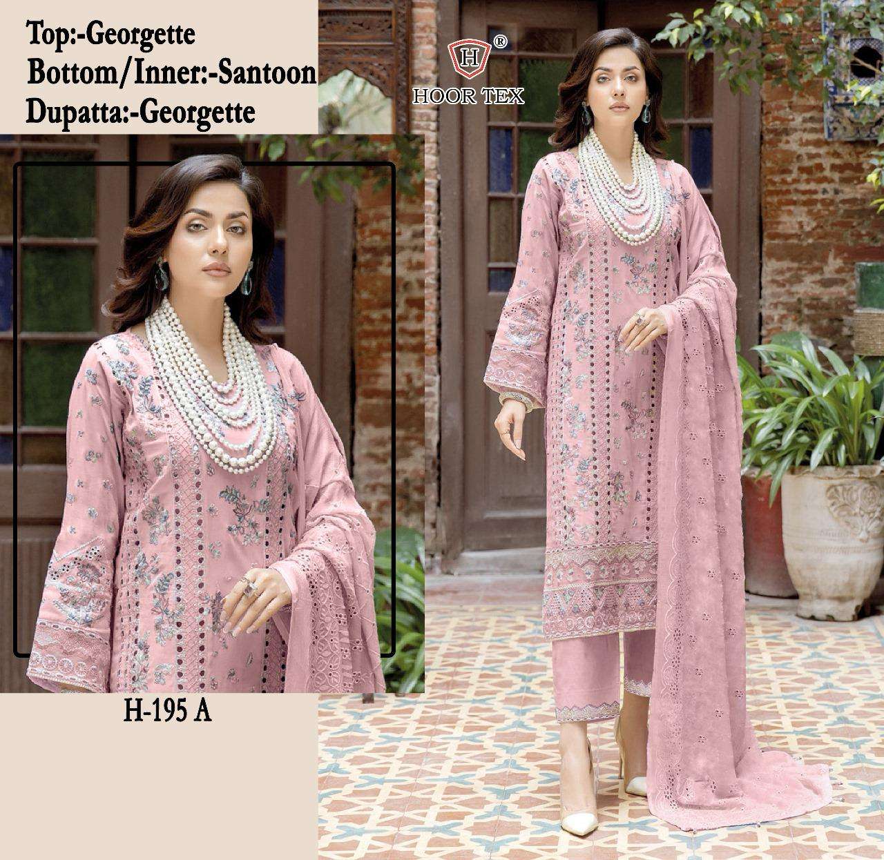 H-195 COLOURS BY HOOR TEX DESIGNER FAUX GEORGETTE EMBROIDERED PAKISTANI DRESSES