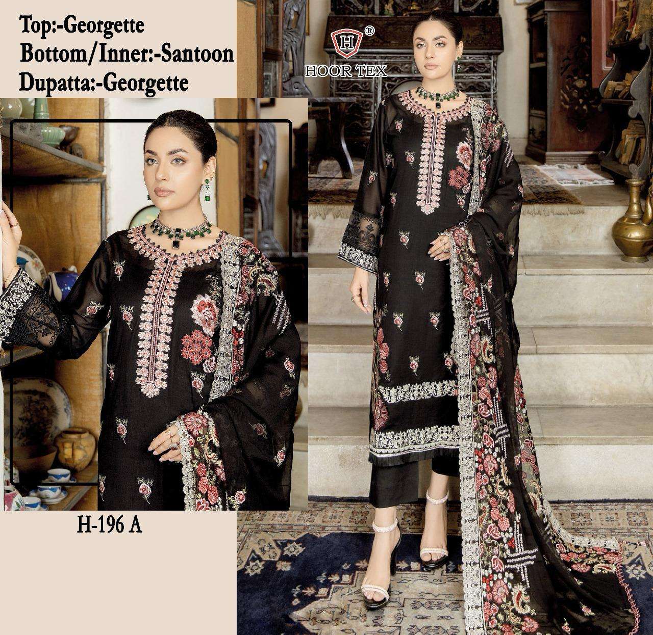 H-196 COLOURS BY HOOR TEX FAUX GEORGETTE EMBROIDERED PAKISTANI DRESSES