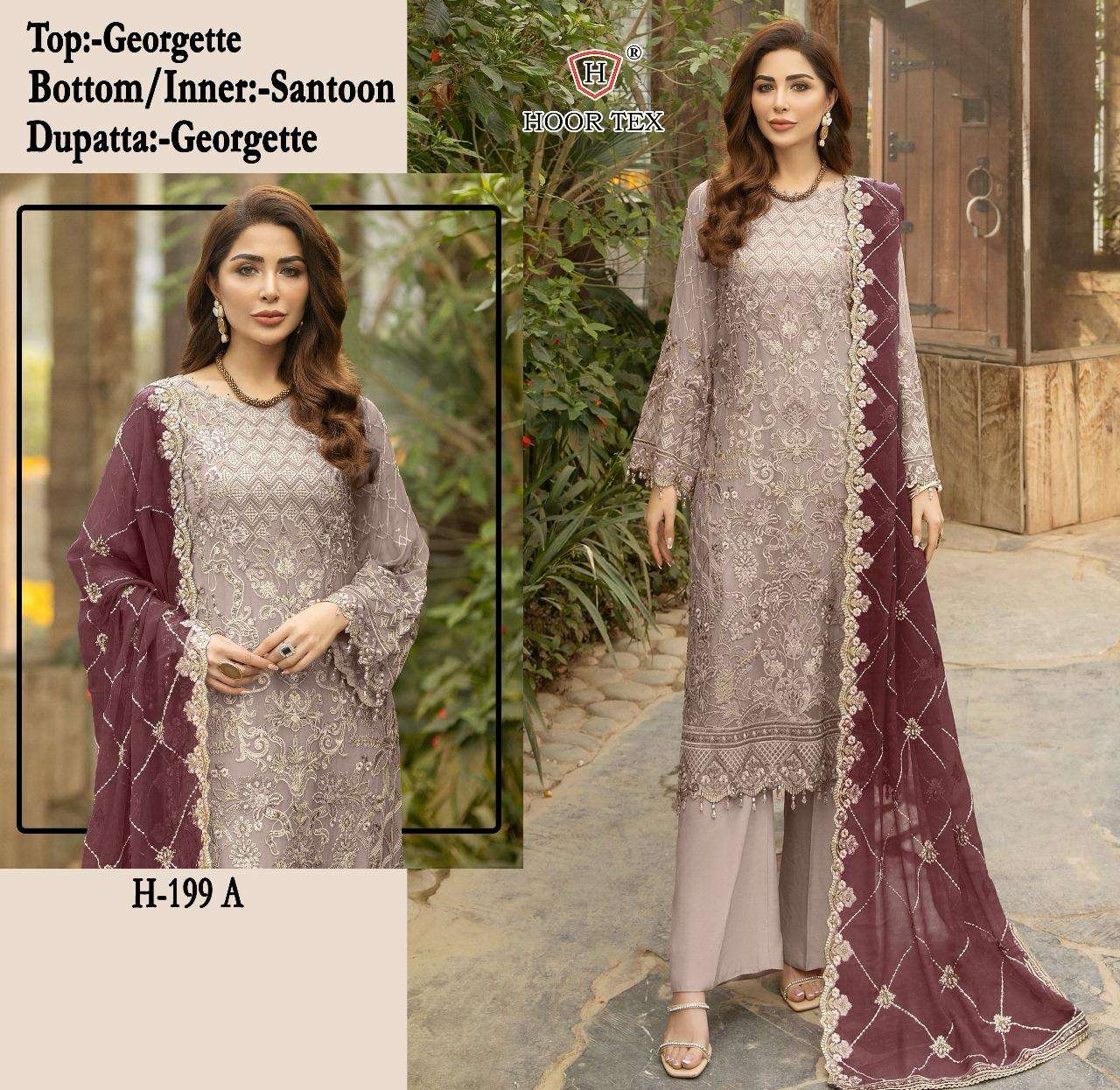 H-199 COLOURS BY HOOR TEX FAUX GEORGETTE EMBROIDERED PAKISTANI DRESSES