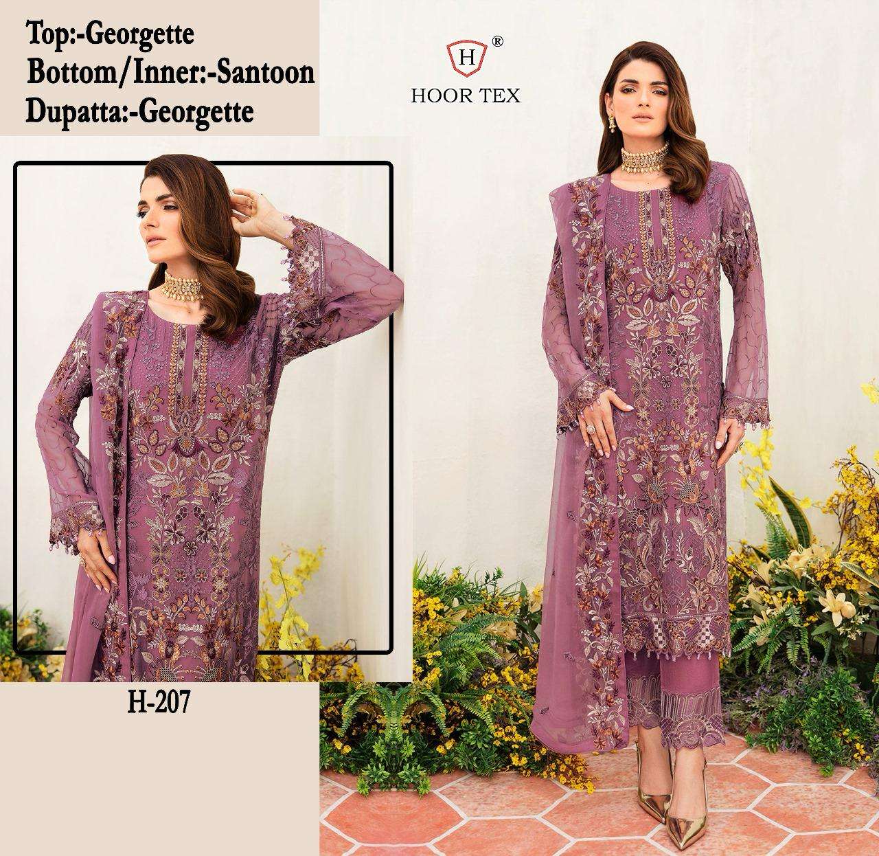 H-207 HIT DESIGN BY HOOR TEX FAUX GEORGETTE EMBROIDERED PAKISTANI DRESS