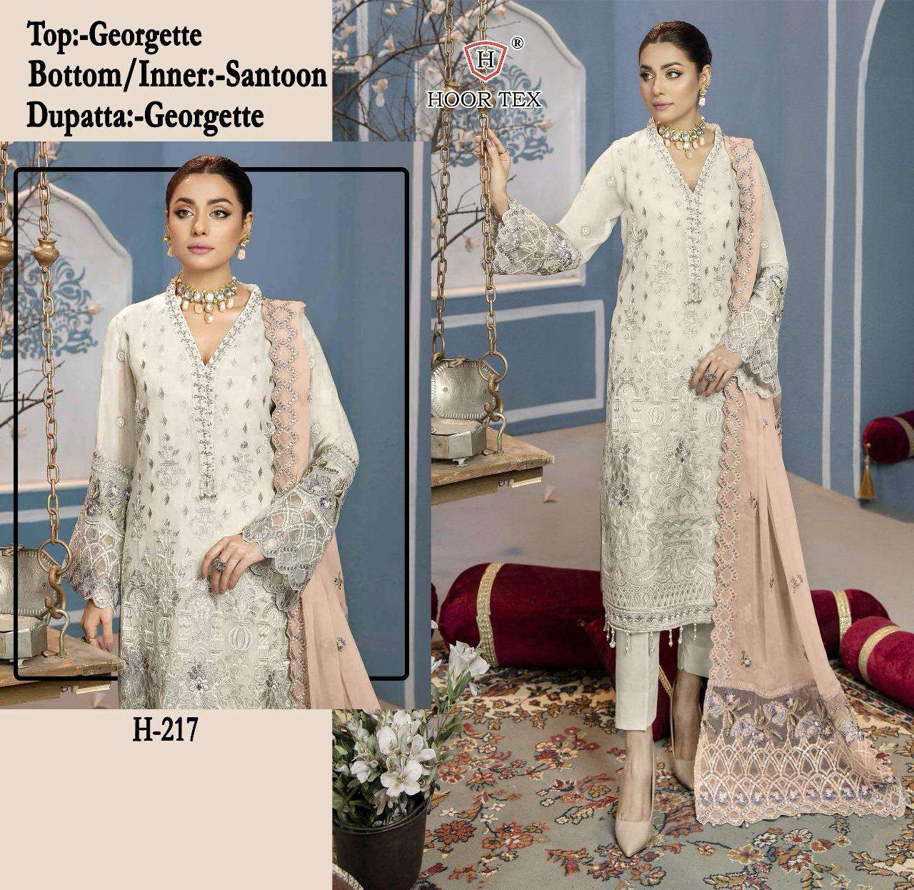 H-217 HIT DESIGN BY HOOR TEX FAUX GEORGETTE EMBROIDERED PAKISTANI DRESS
