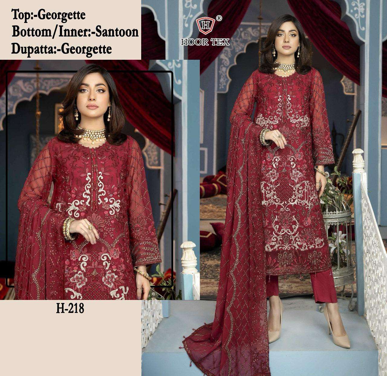 H-218 HIT DESIGN BY HOOR TEX FAUX GEORGETTE EMBROIDERED PAKISTANI DRESS