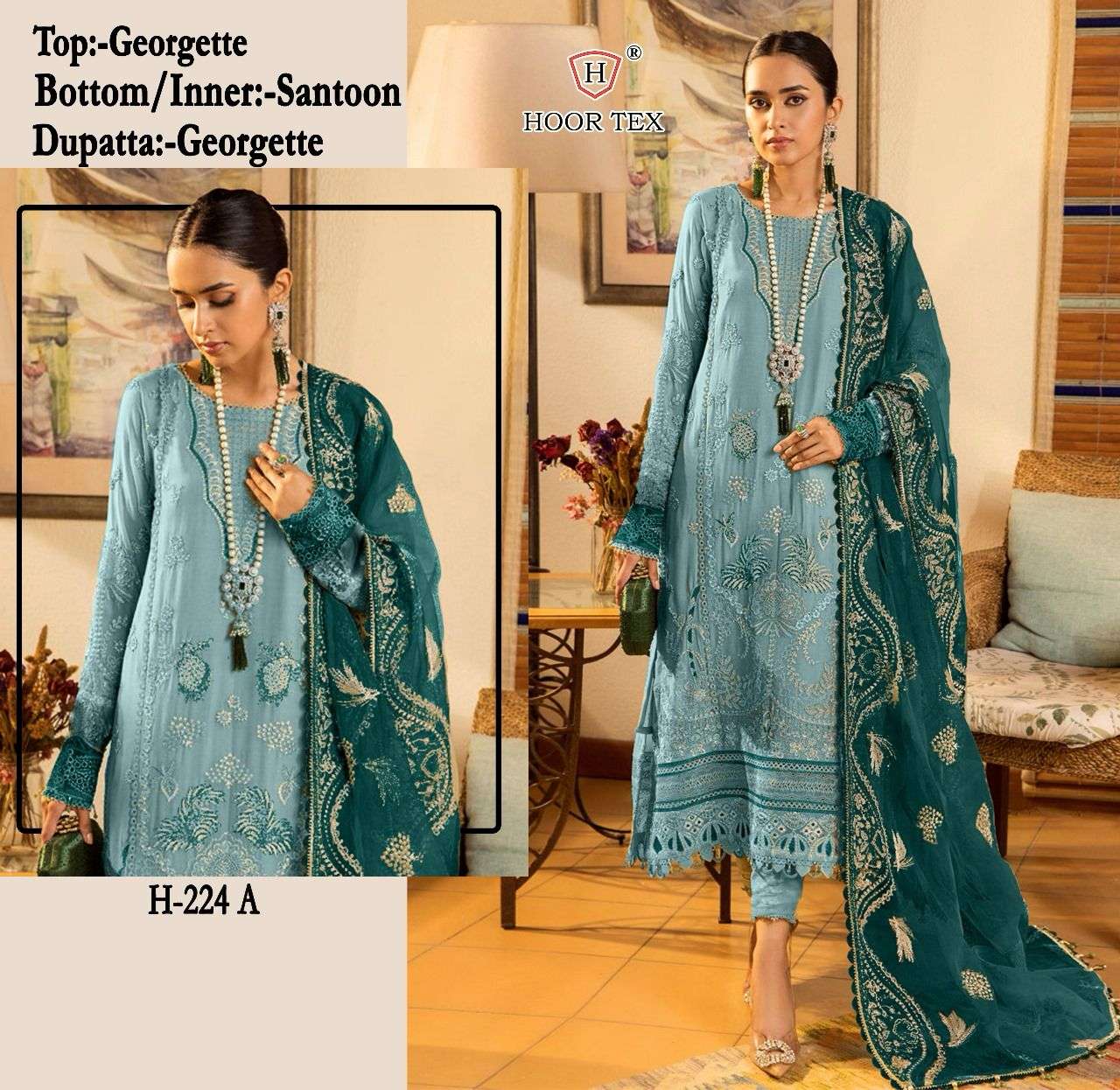 H-224 COLOURS BY HOOR TEX FAUX GEORGETTE EMBROIDERED PAKISTANI DRESSES