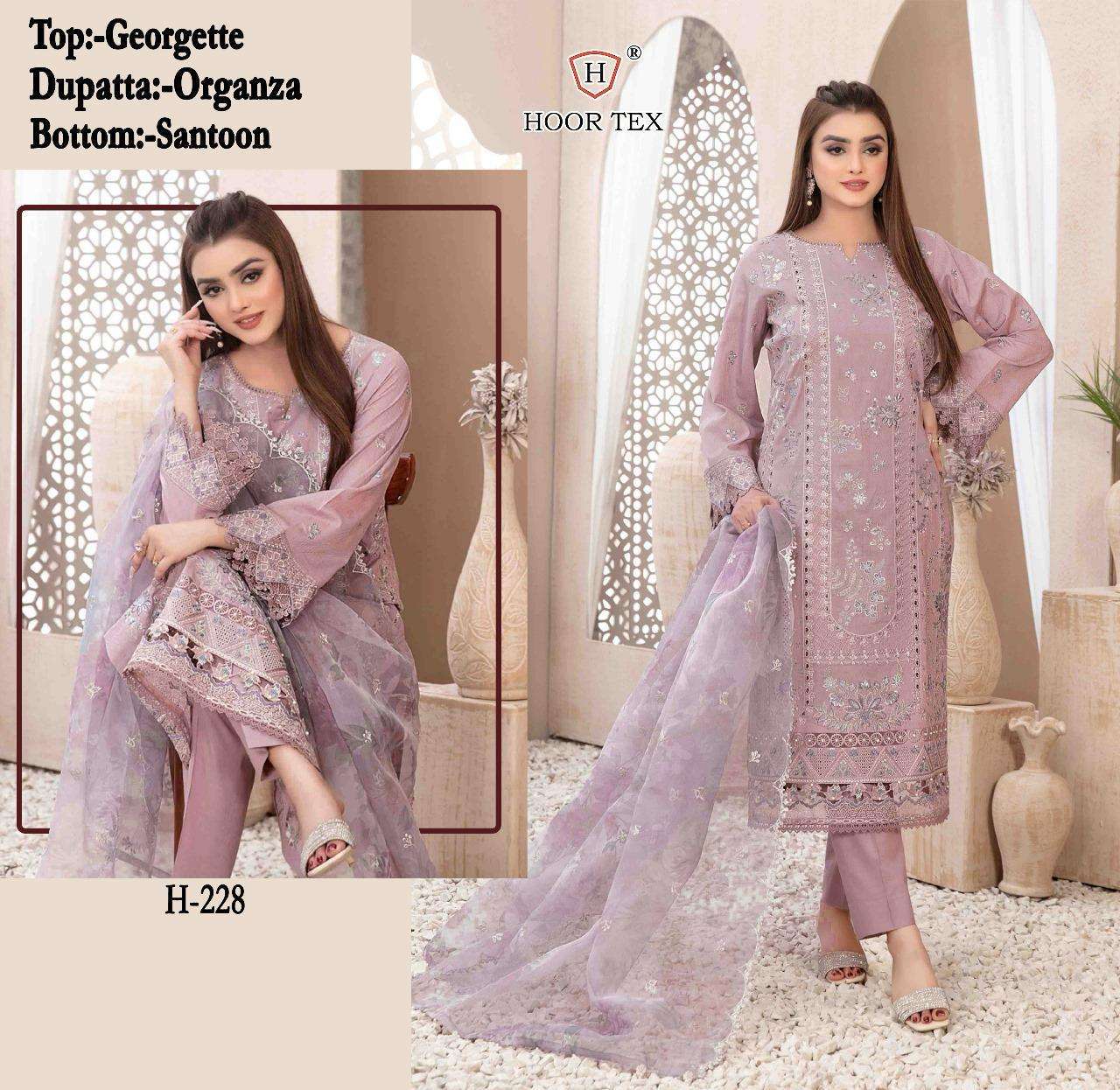 H-228 HIT DESIGN BY HOOR TEX FAUX GEORGETTE EMBROIDERED PAKISTANI DRESS