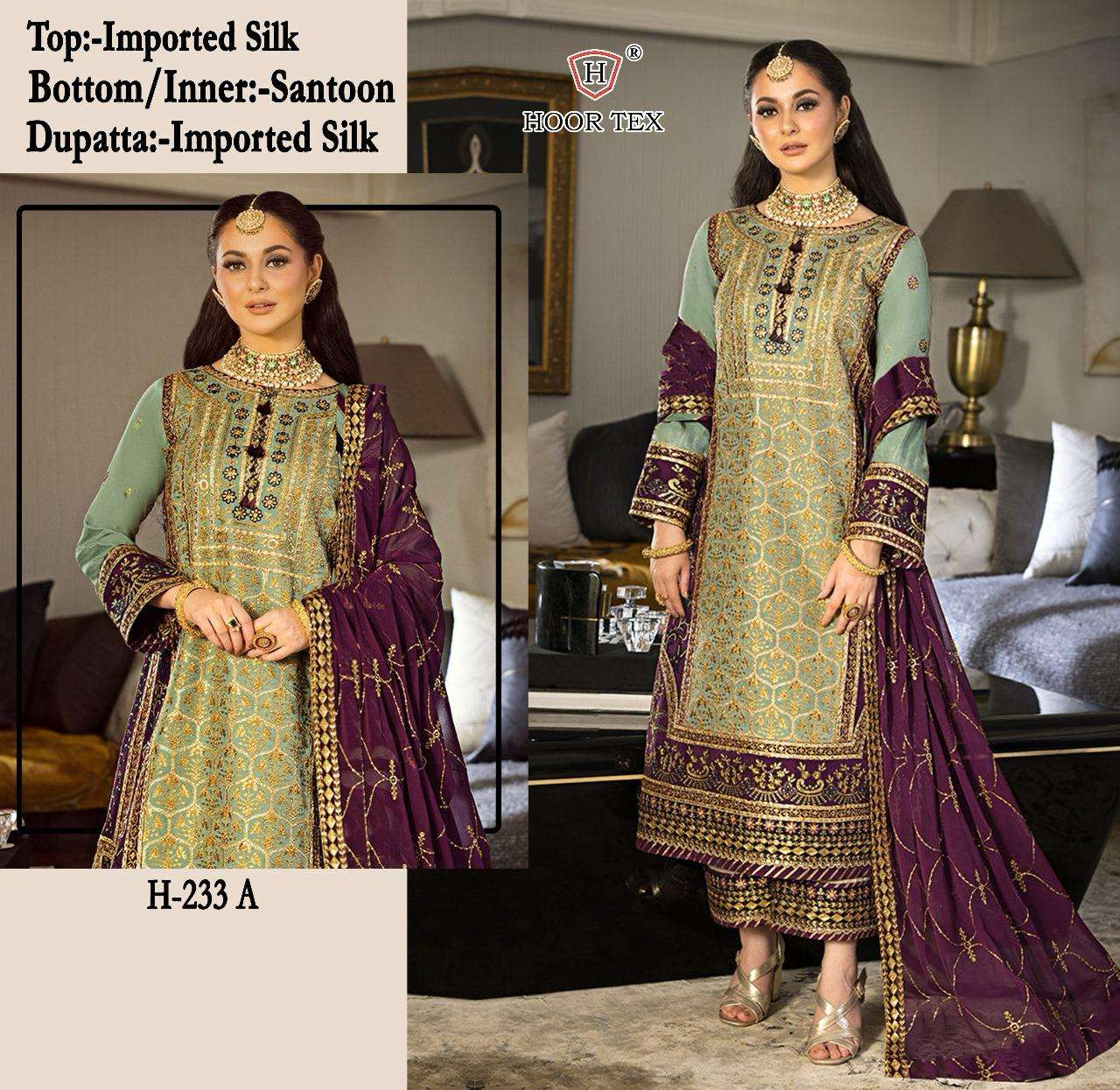 H-233 COLOURS BY HOOR TEX IMPORTED SILK EMBROIDERED PAKISTANI DRESSES