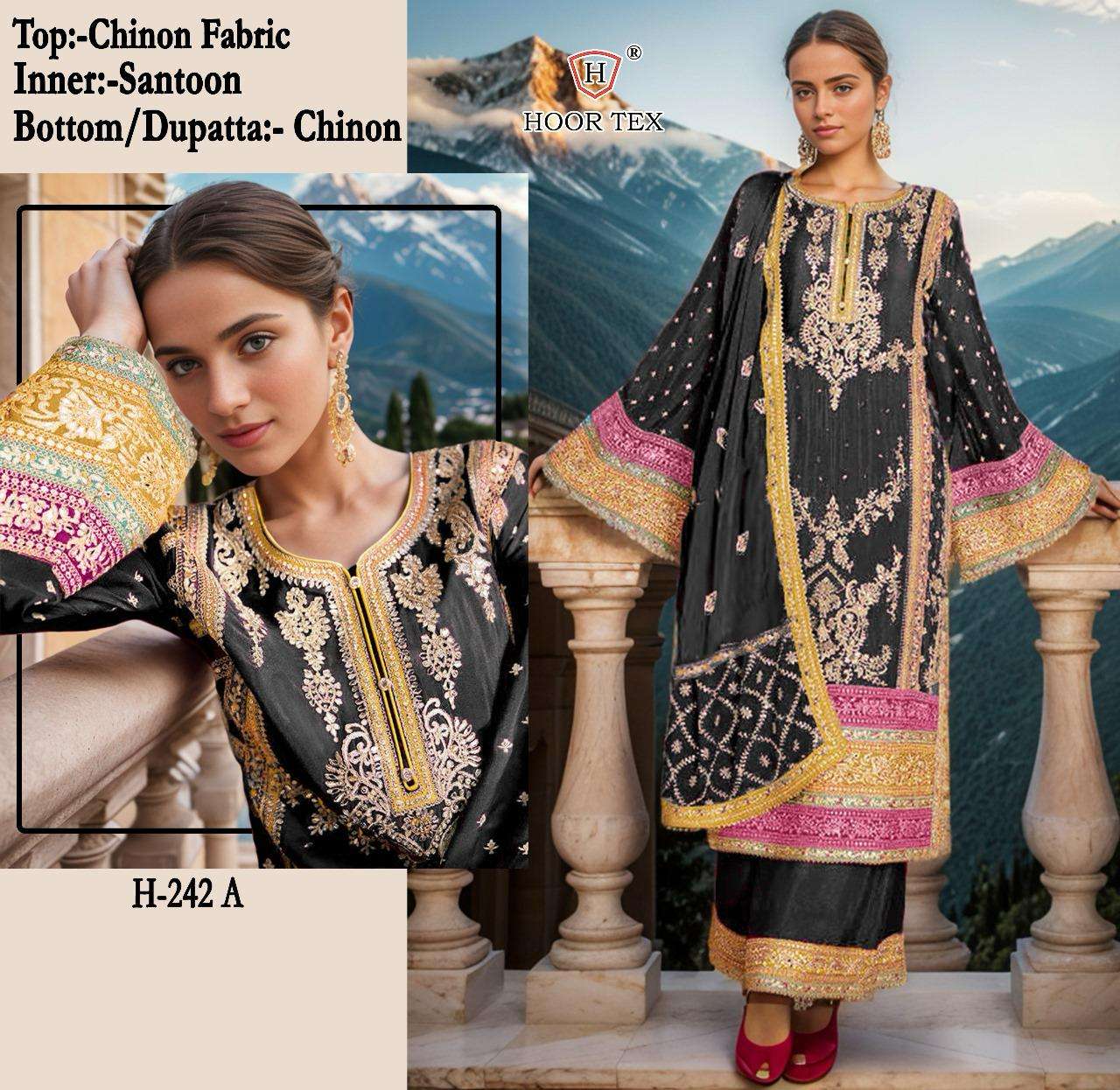 H-242 COLOURS BY HOOR TEX DESIGNER CHINON EMBROIDERED PAKISTANI DRESSES
