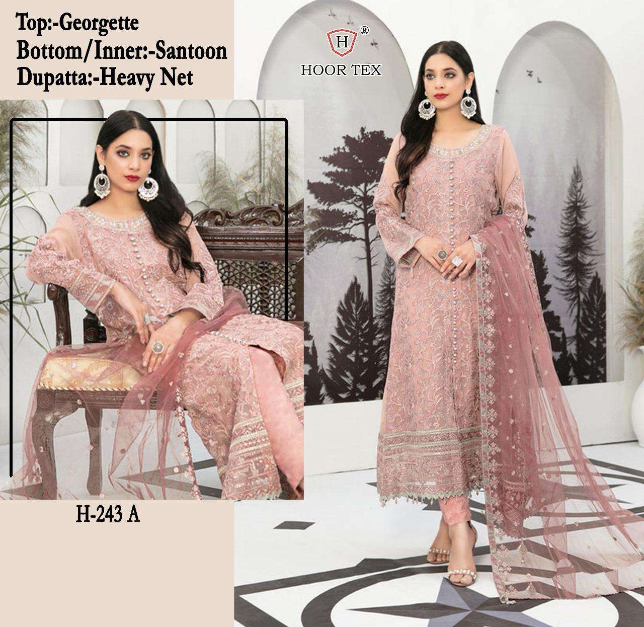 H-243 COLOURS BY HOOR TEX FAUX GEORGETTE EMBROIDERED PAKISTANI DRESSES