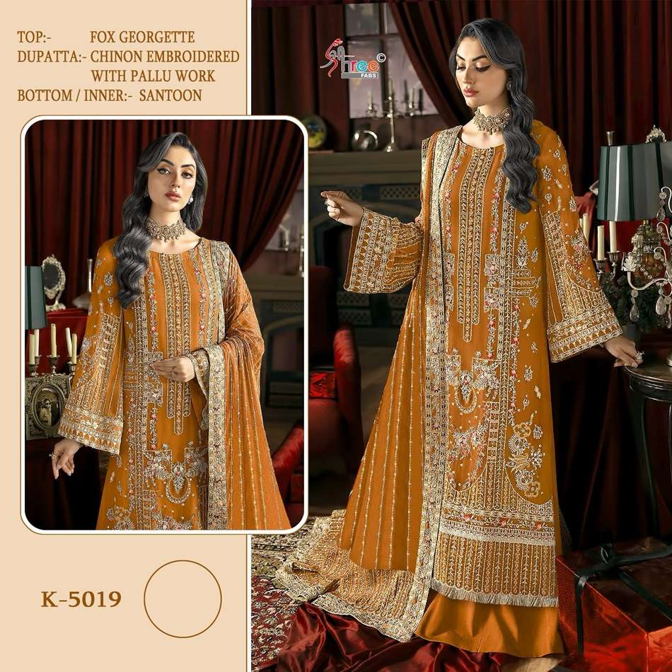 K-5019 HIT DESIGN BY SHREE FABS FAUX GEORGETTE EMBROIDERY PAKISTANI DRESSES