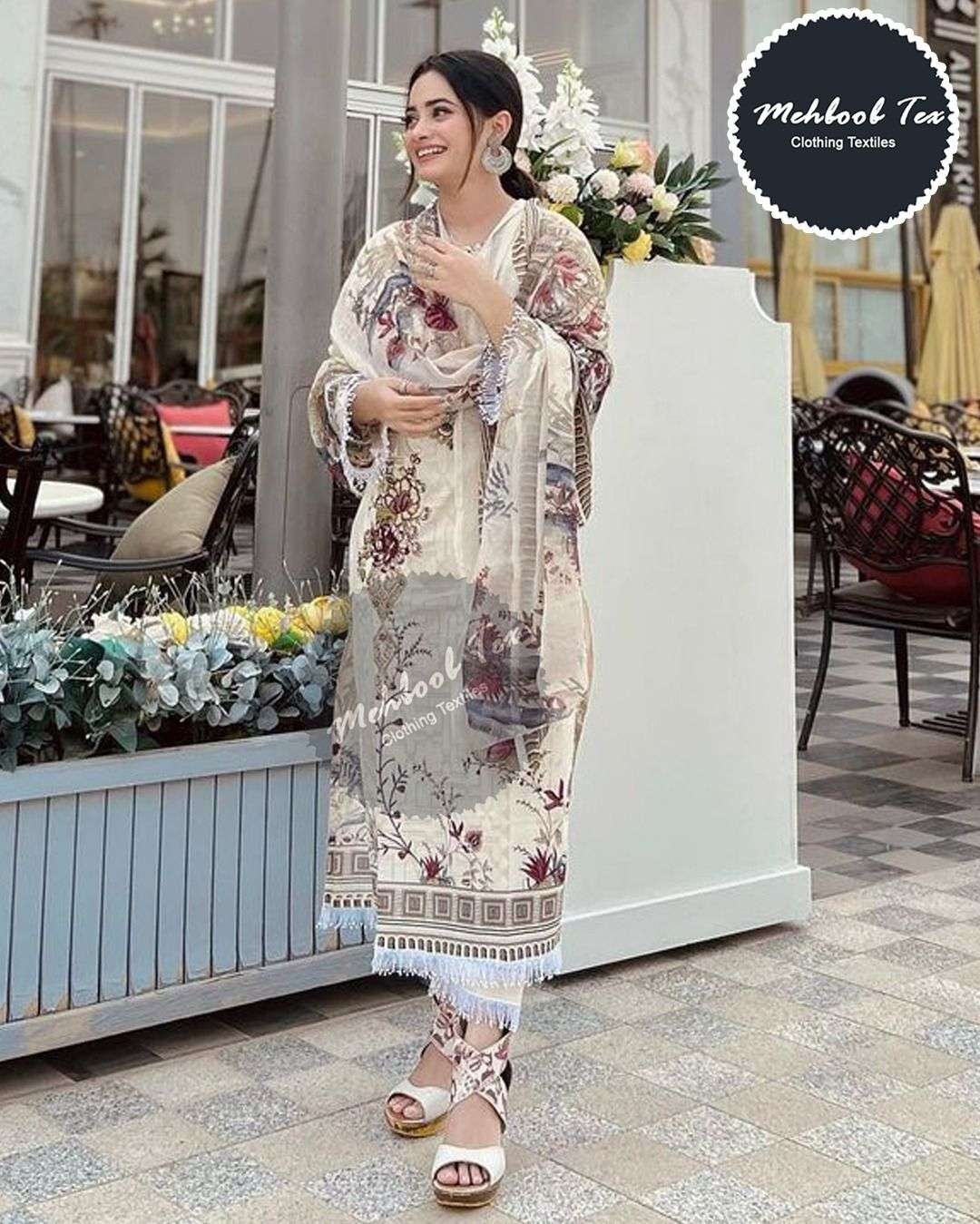 M-1305 BY MEHBOOB TEX HEAVY COTTON PRINT PATCH EMBROIDERED DRESSES