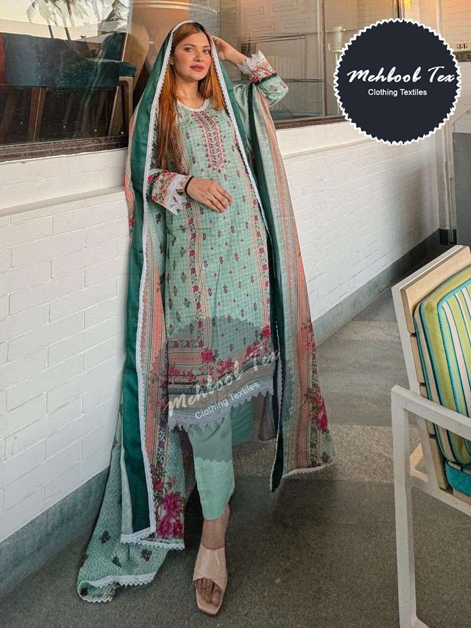 M-1318 NX BY MEHBOOB TEX HEAVY COTTON PRINT PATCH EMBROIDERED DRESSES