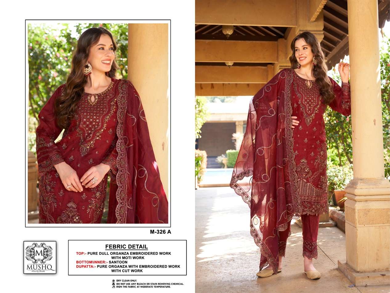 M-328 COLOURS BY MUSHQ HEAVY EMBROIDERED ORGANZA PAKISTANI DRESSES