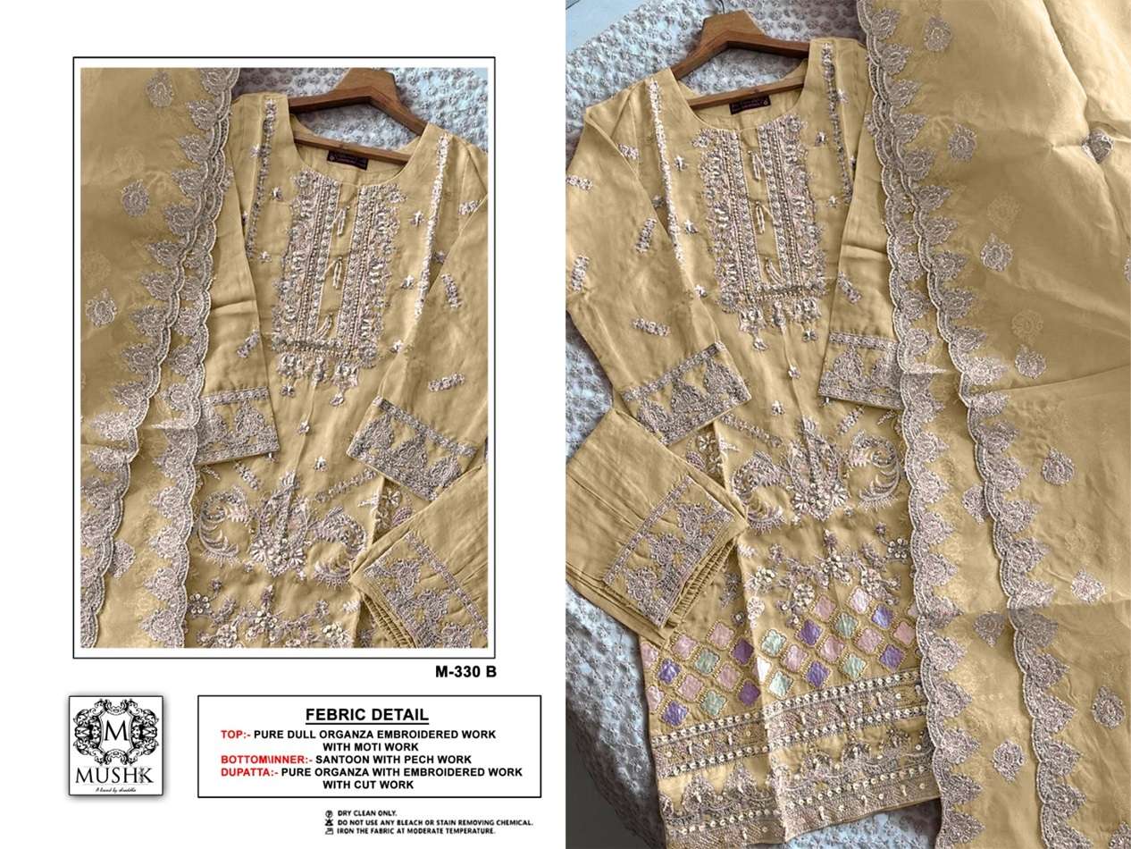 M-330 COLOURS BY MUSHQ HEAVY EMBROIDERED ORGANZA PAKISTANI DRESSES