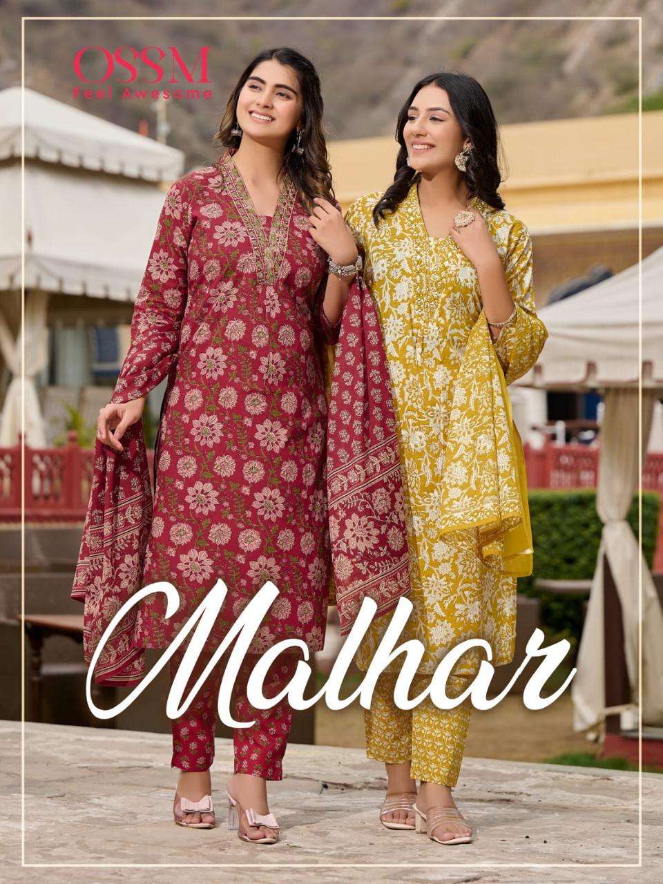 MALHAR BY OSSM 101 TO 106 SERIES COTTON PRINT EMBROIDERED STITCHED DRESSES