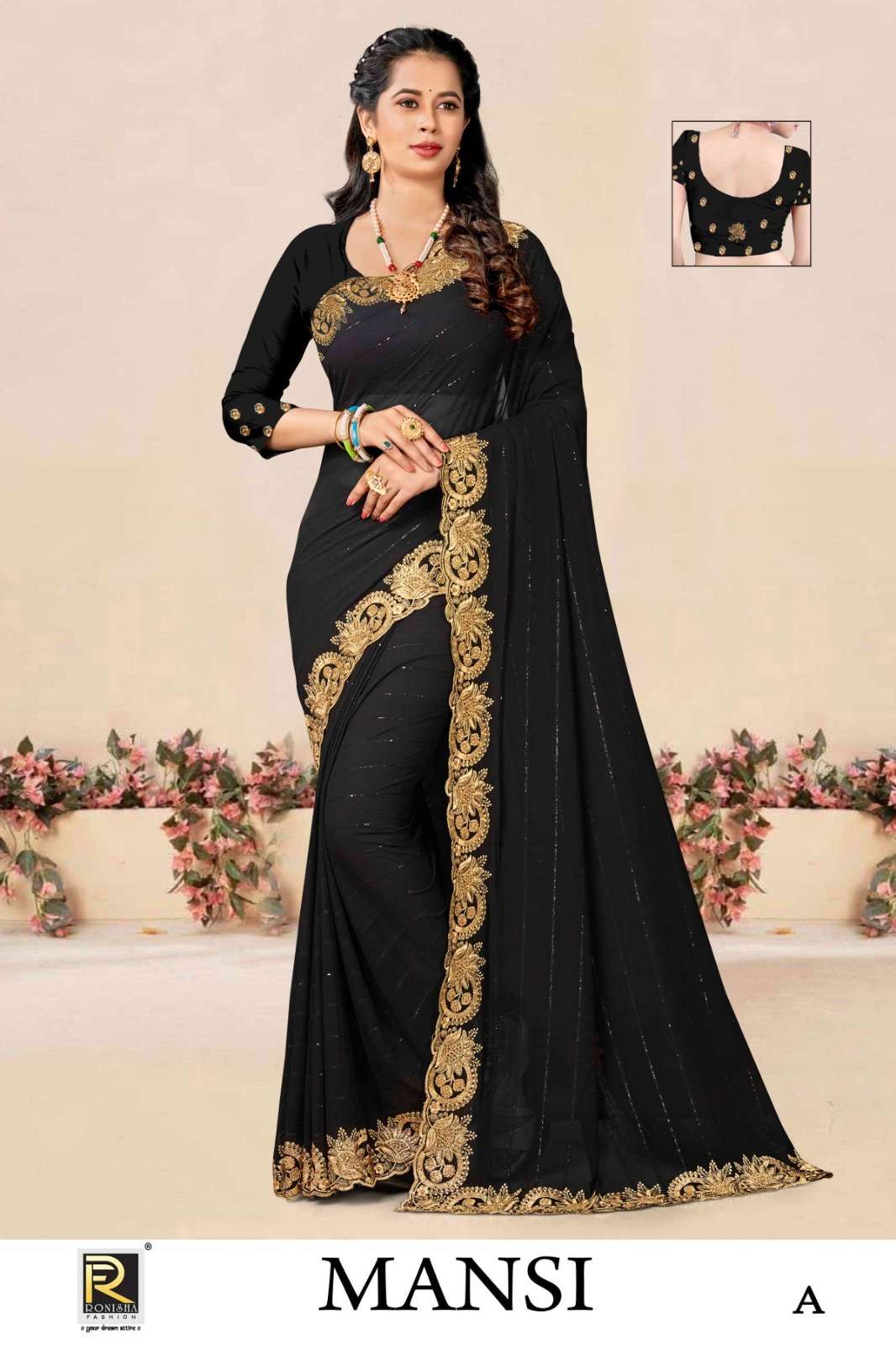 MANSI BY RONISHA FASHION DESIGNER FANCY SHIMMER SWARVOSKI WORK SAREES