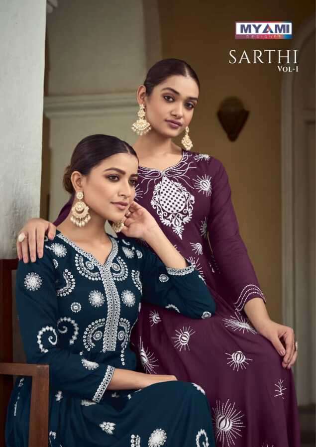 MYAMI SARTHI BY ASLIWHOLESALE DESIGNER FACNY RAYON PRINT KURTIS AND PANTS