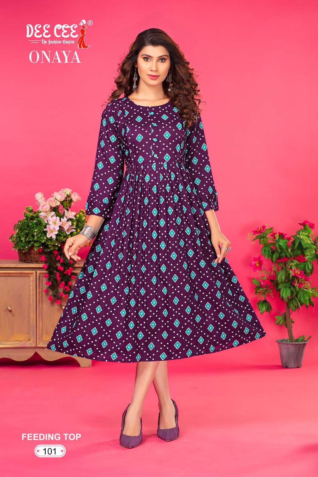 ONAYA BY DEE CEE 1001 TO 1006 SERIES DESIGNER RAYON PRINT FEEDING KURTIS