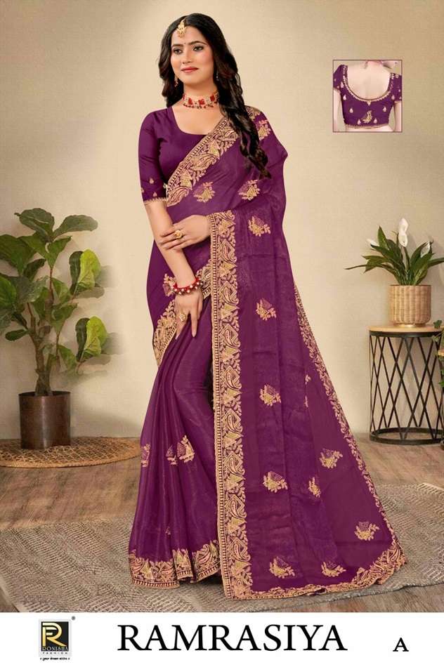 RAMSIYA BY RONISHA FASHION DESIGNER FANCY SHIMMER SWARVOSKI WORK SAREES