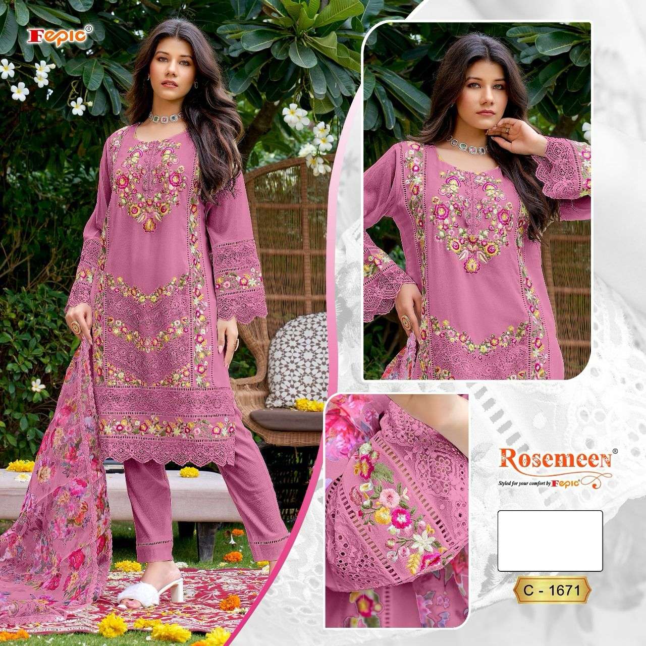 ROSEMEEN C-1671 COLOURS BY FEPIC DESIGNER GEORGETTE EMBROIDERY DRESSES