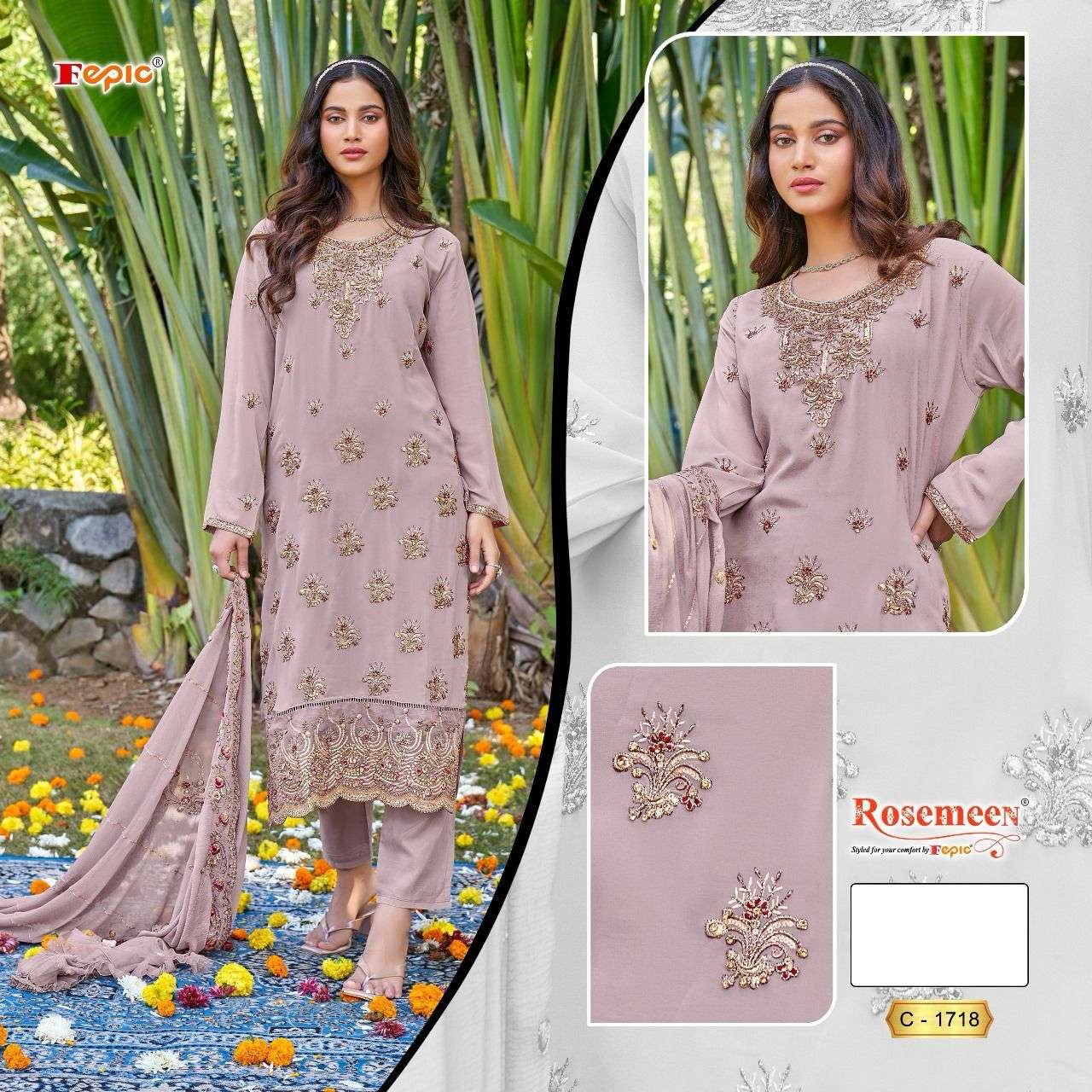 ROSEMEEN C-1718 COLOURS BY FEPIC DESIGNER GEORGETTE EMBROIDERY DRESSES