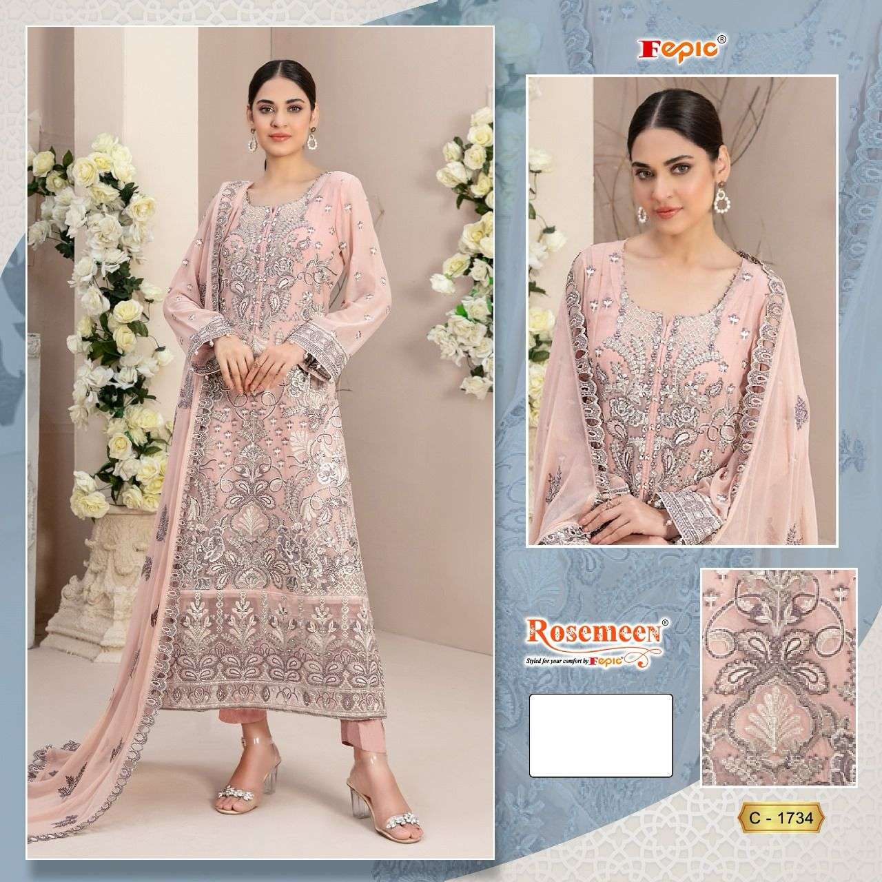 ROSEMEEN C-1734 BY FEPIC DESIGNER GEORGETTE EMBROIDERY DRESSES